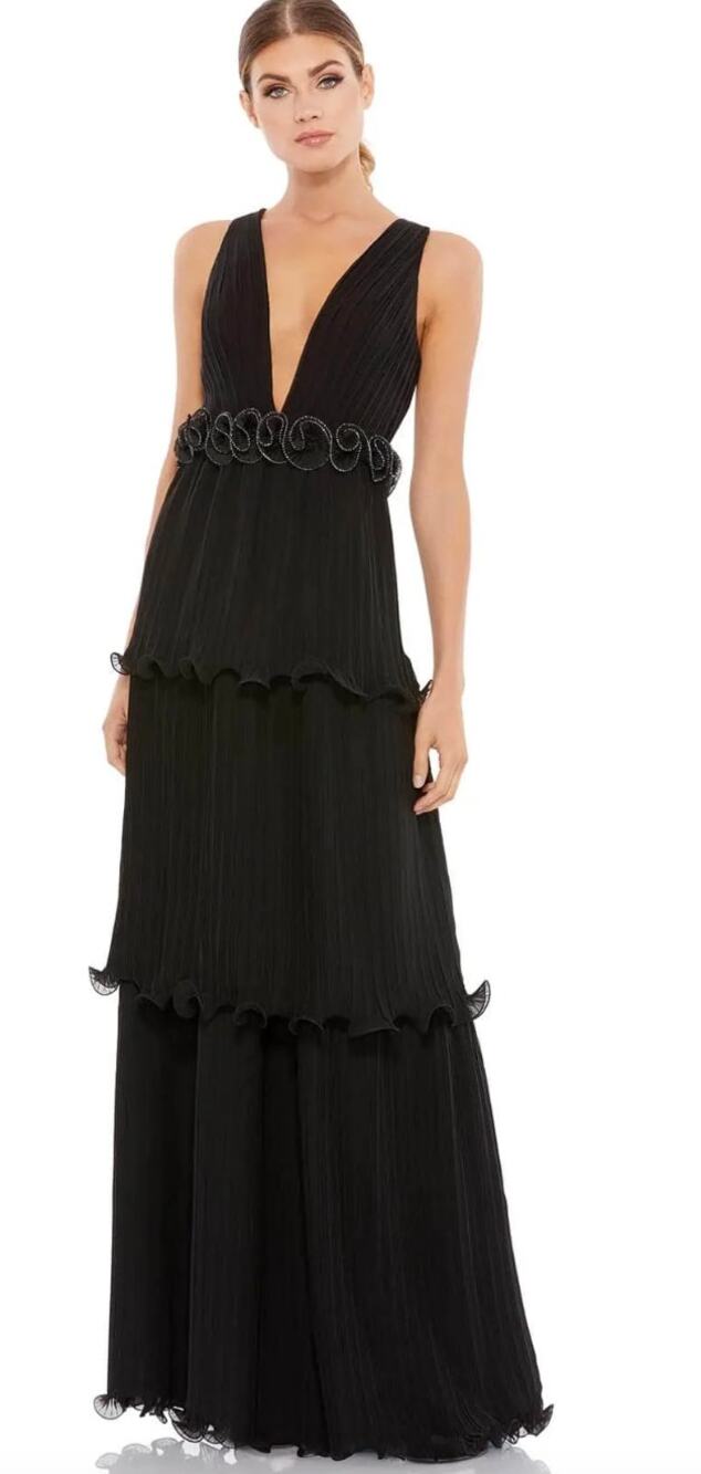 Mac Duggal 49281 - Rosette Trimmed Sleeveless Waist Gown, Black, NWT Size 16